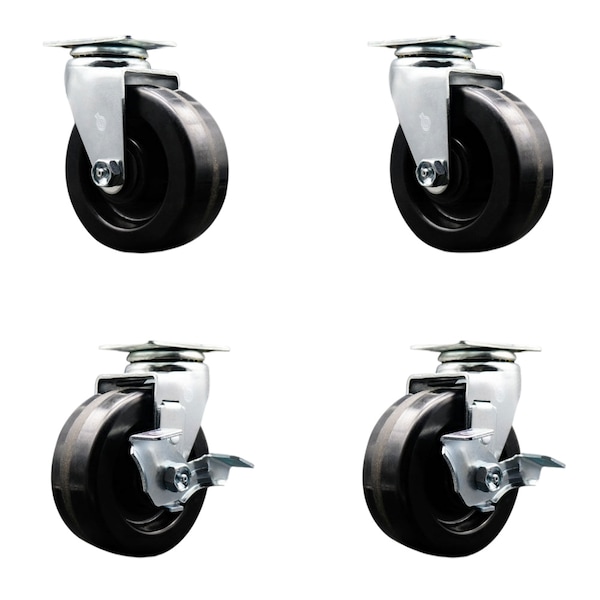 5 Inch Phenolic Swivel Caster Set with Ball Bearings 2 Brakes SCC